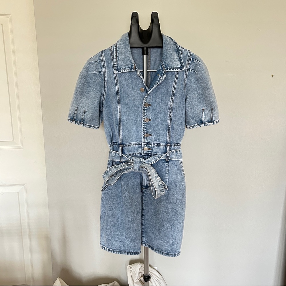 Modaland Denim Dress Medium | Short Sleeve Jean Mini Dress with Belt